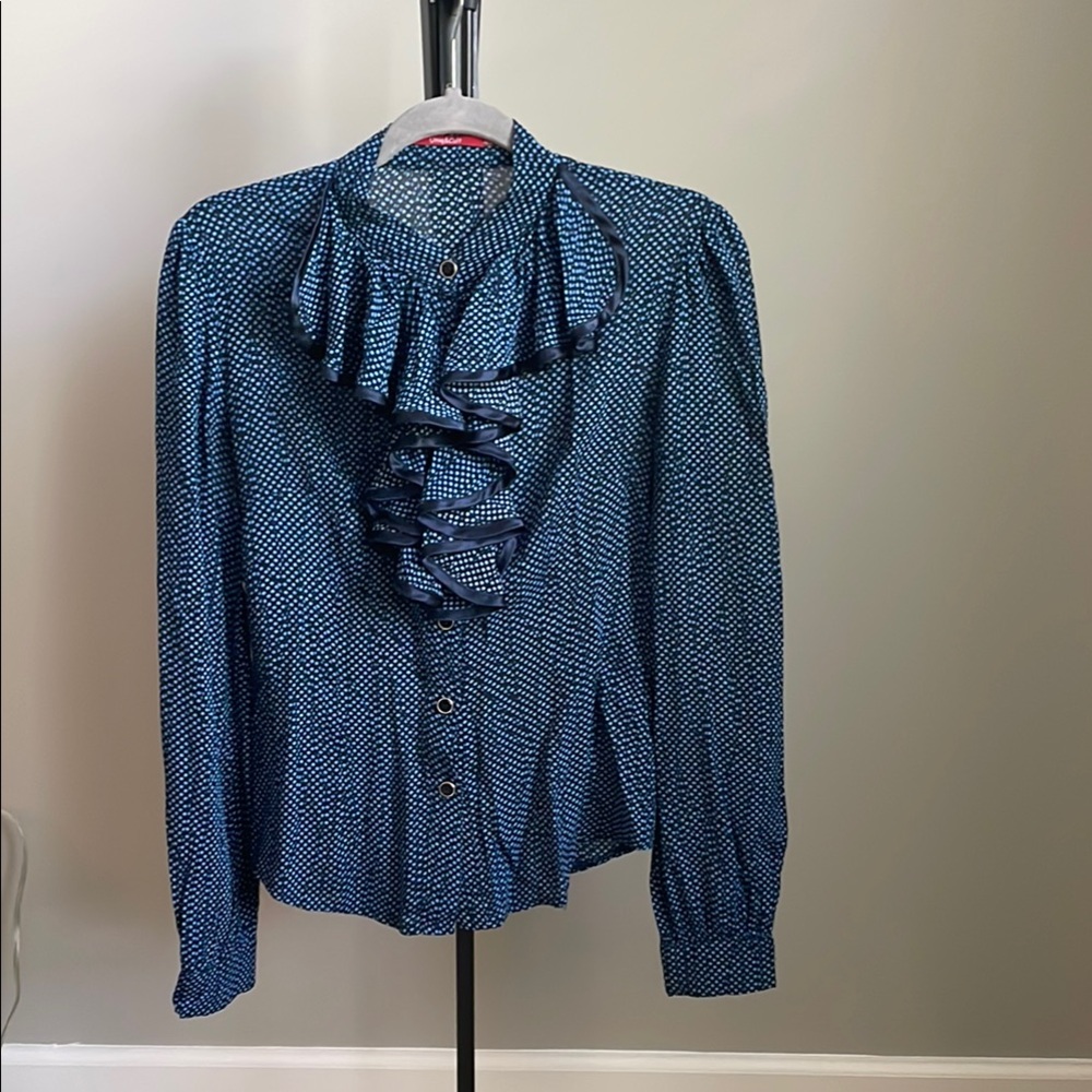 Blue Ruffled Long Sleeve Blouse